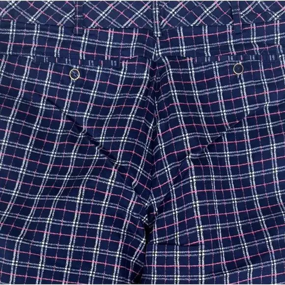 Lady Hagen Long Shorts Navy Blue Pink Check Plaid Size 4 Cotton Spandex - Picture 9 of 10